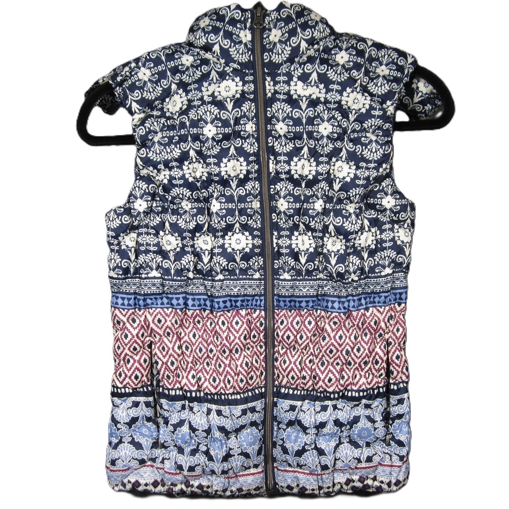 Anthropologie Pure + Good Puffer Vest‎ S Blue Purple Down Filled Hooded Ukiyo